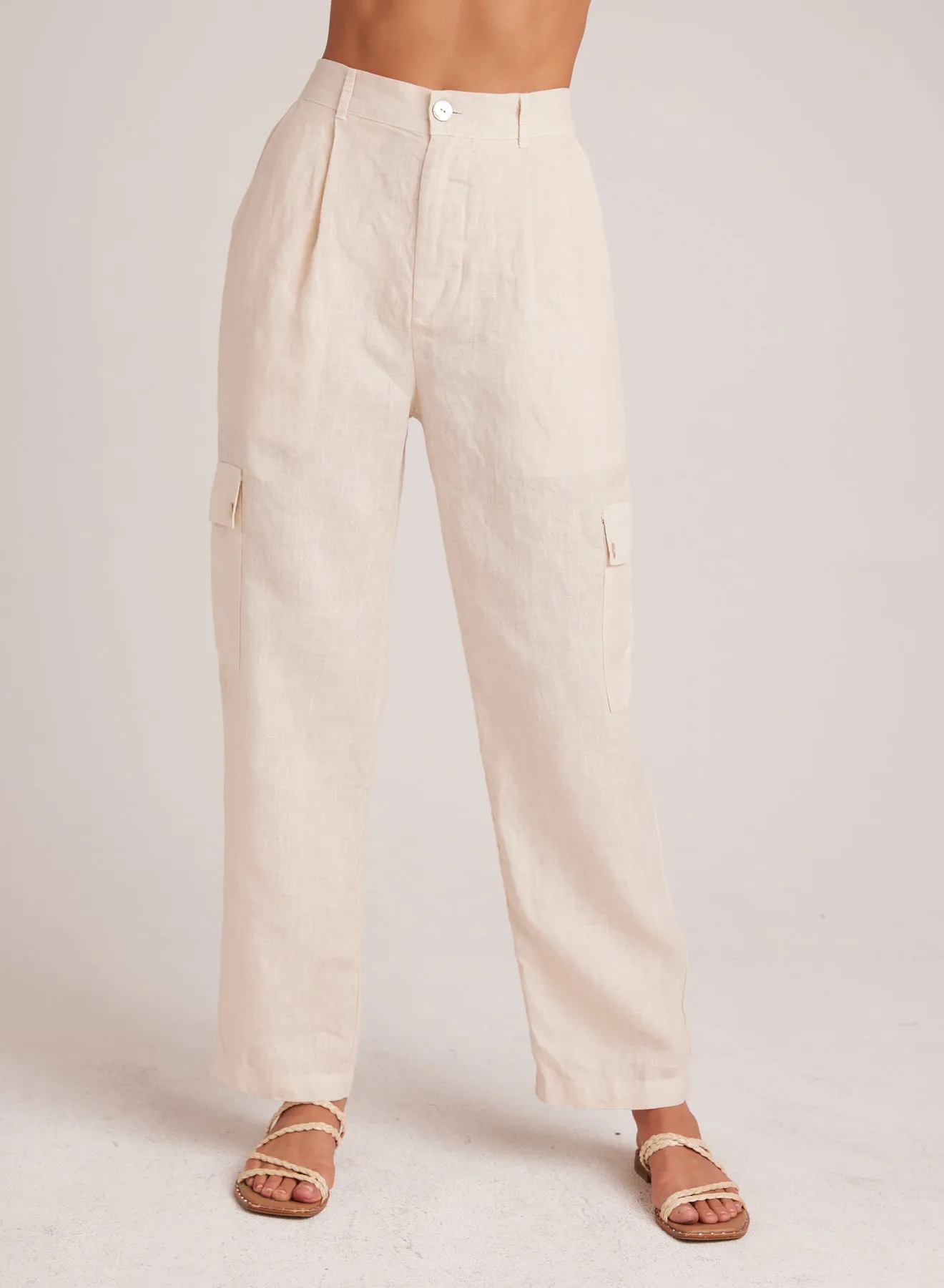 Pleated Linen Cargo Trousers - Samba Tan