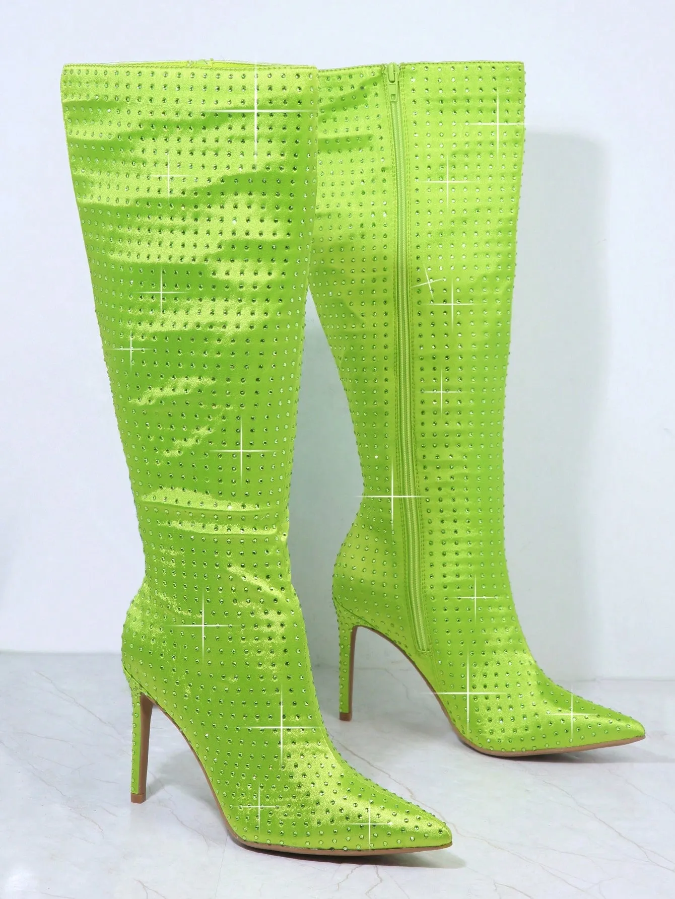 Pointy Toe Side Zipper Knee High Boots