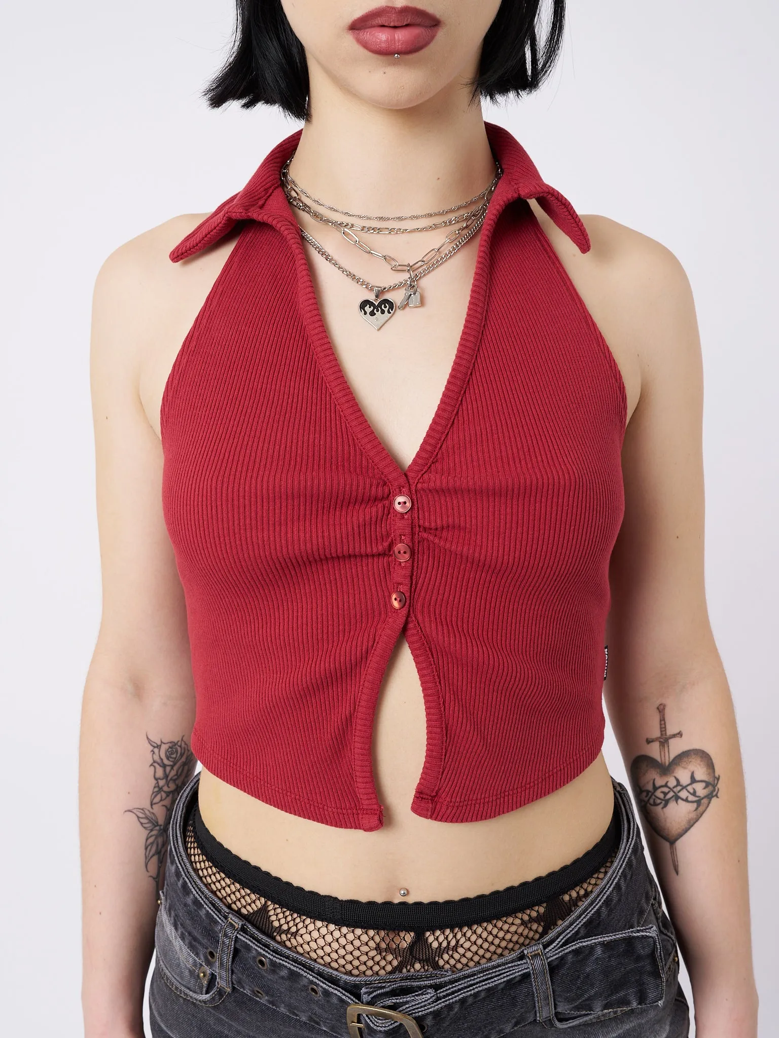 Raya Red Halter Neck Collar Top