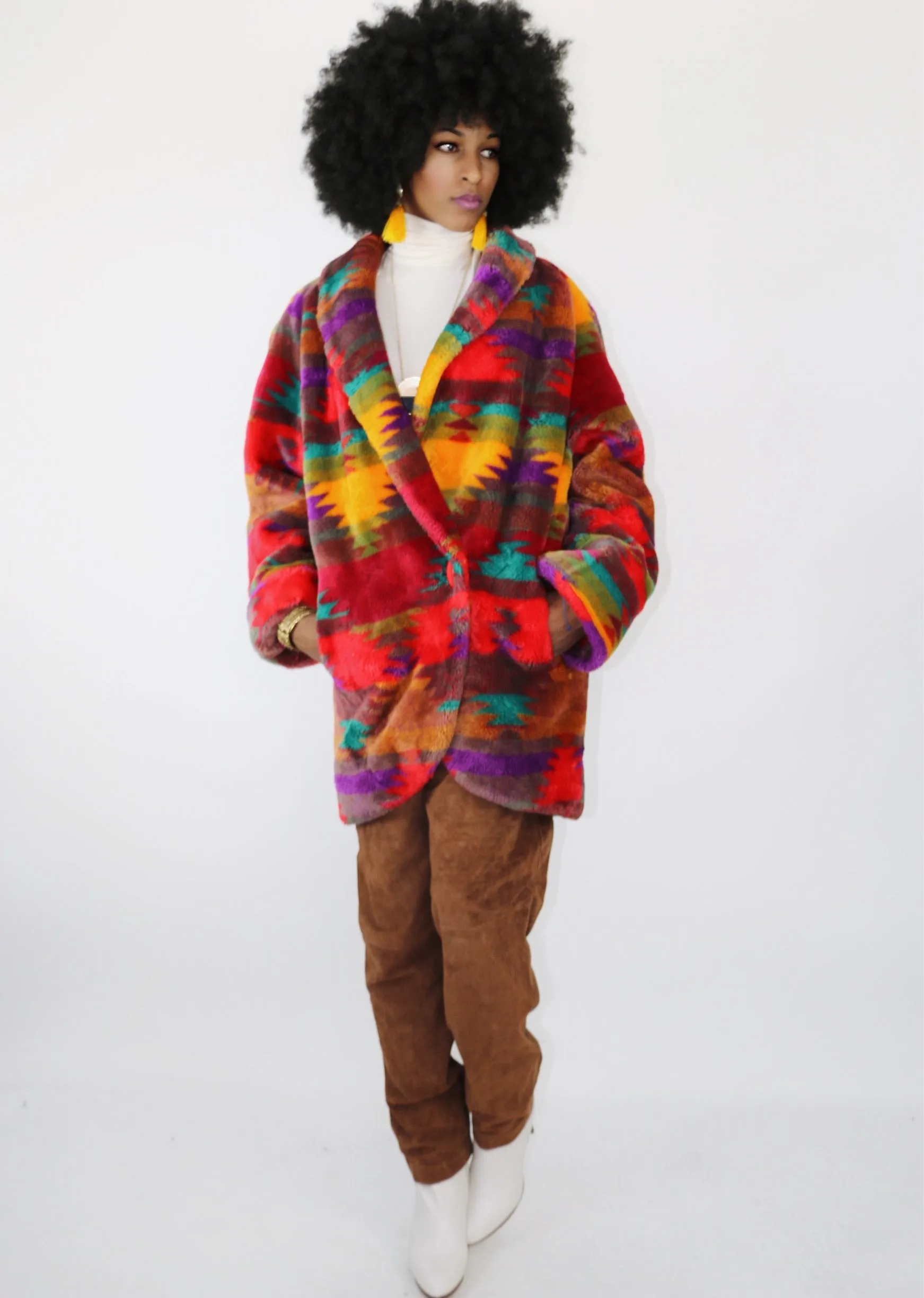 Royal Plush Vintage Aztec Faux Fur Coat