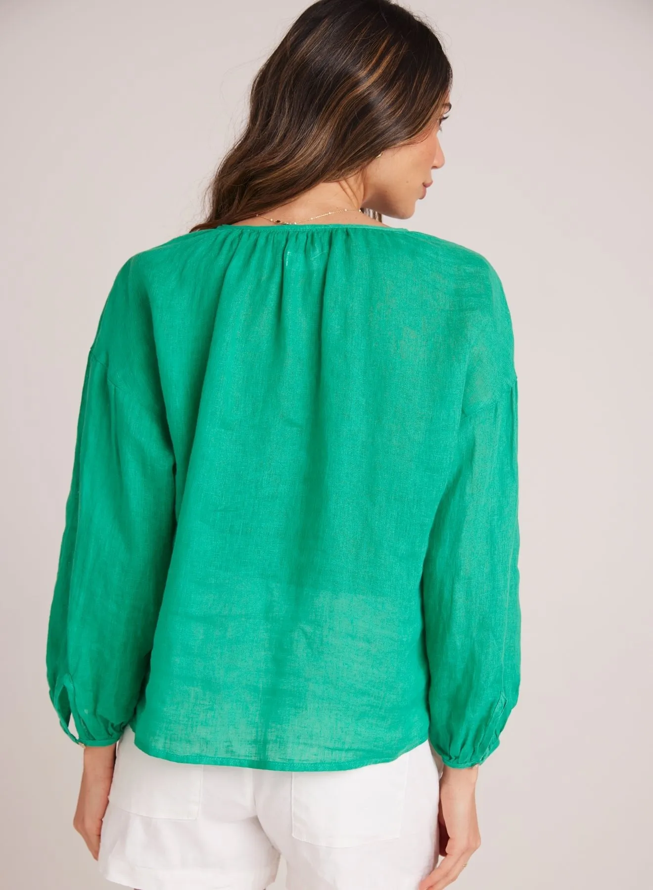 Shirred Neck Blouse - Tropical Green