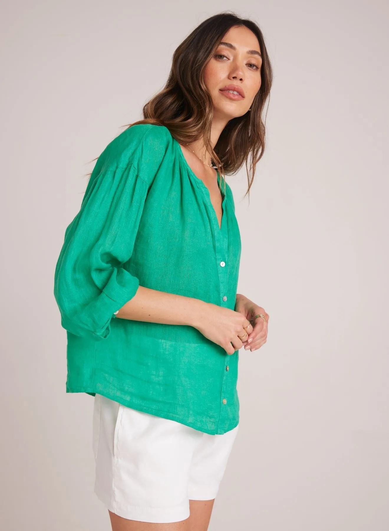 Shirred Neck Blouse - Tropical Green