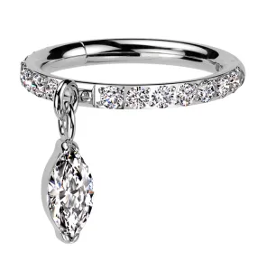 Side Facing Marquise Dangle Clear CZ Row Titanium Hinged Segment Ring