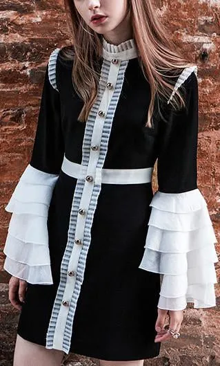 'Sincerity' Black & White Ruffle Dress