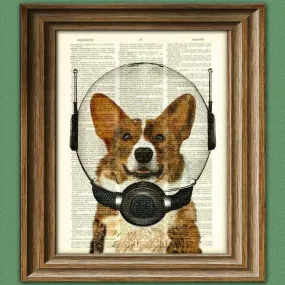 Space Corgi. dictionary page book art print