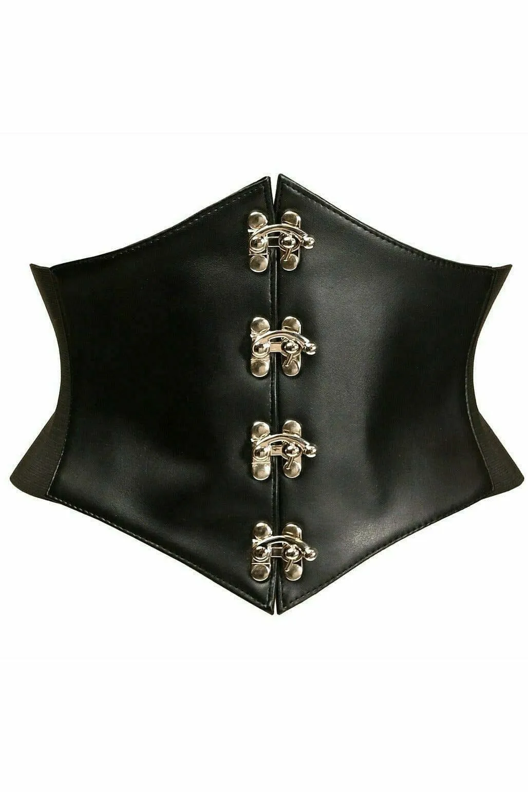 SS-Lavish Black Faux Leather Corset Belt Cincher w/Clasps