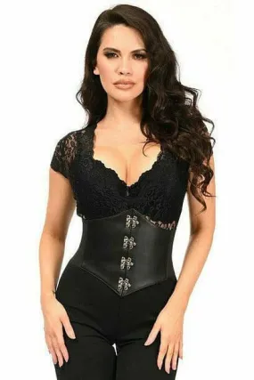 SS-Lavish Black Faux Leather Corset Belt Cincher w/Clasps