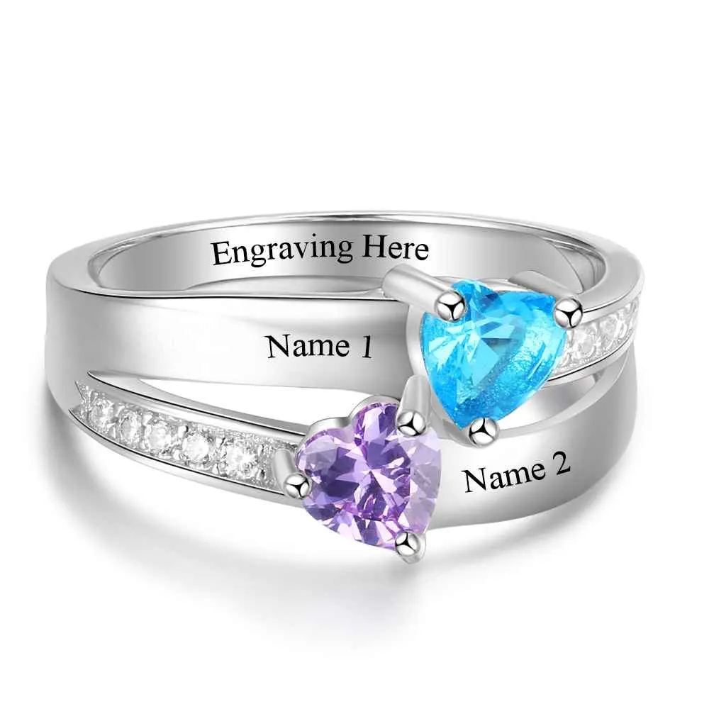 Sterling Silver 2 Birthstone Promise Ring