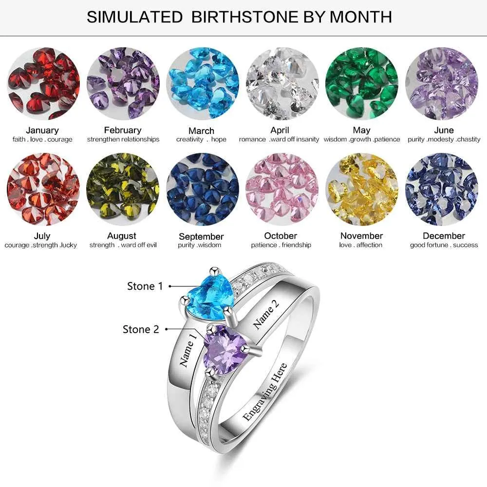 Sterling Silver 2 Birthstone Promise Ring