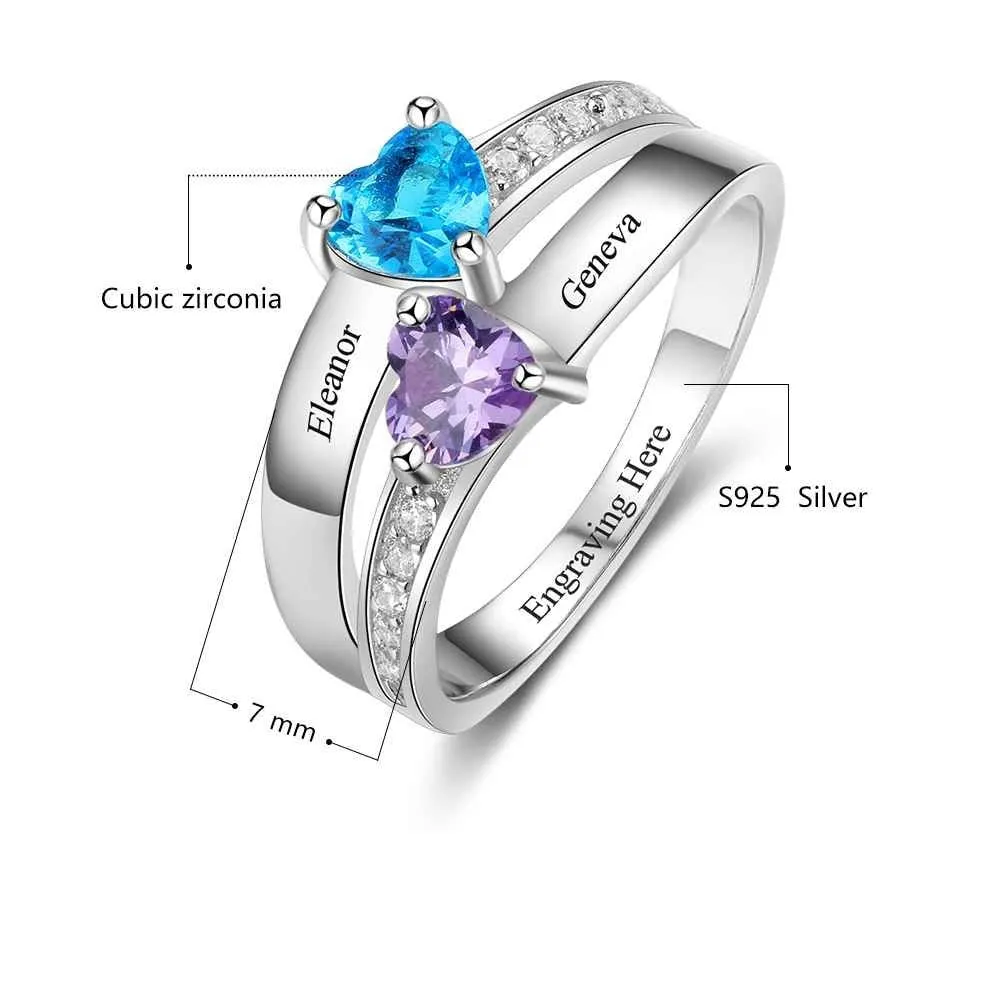 Sterling Silver 2 Birthstone Promise Ring