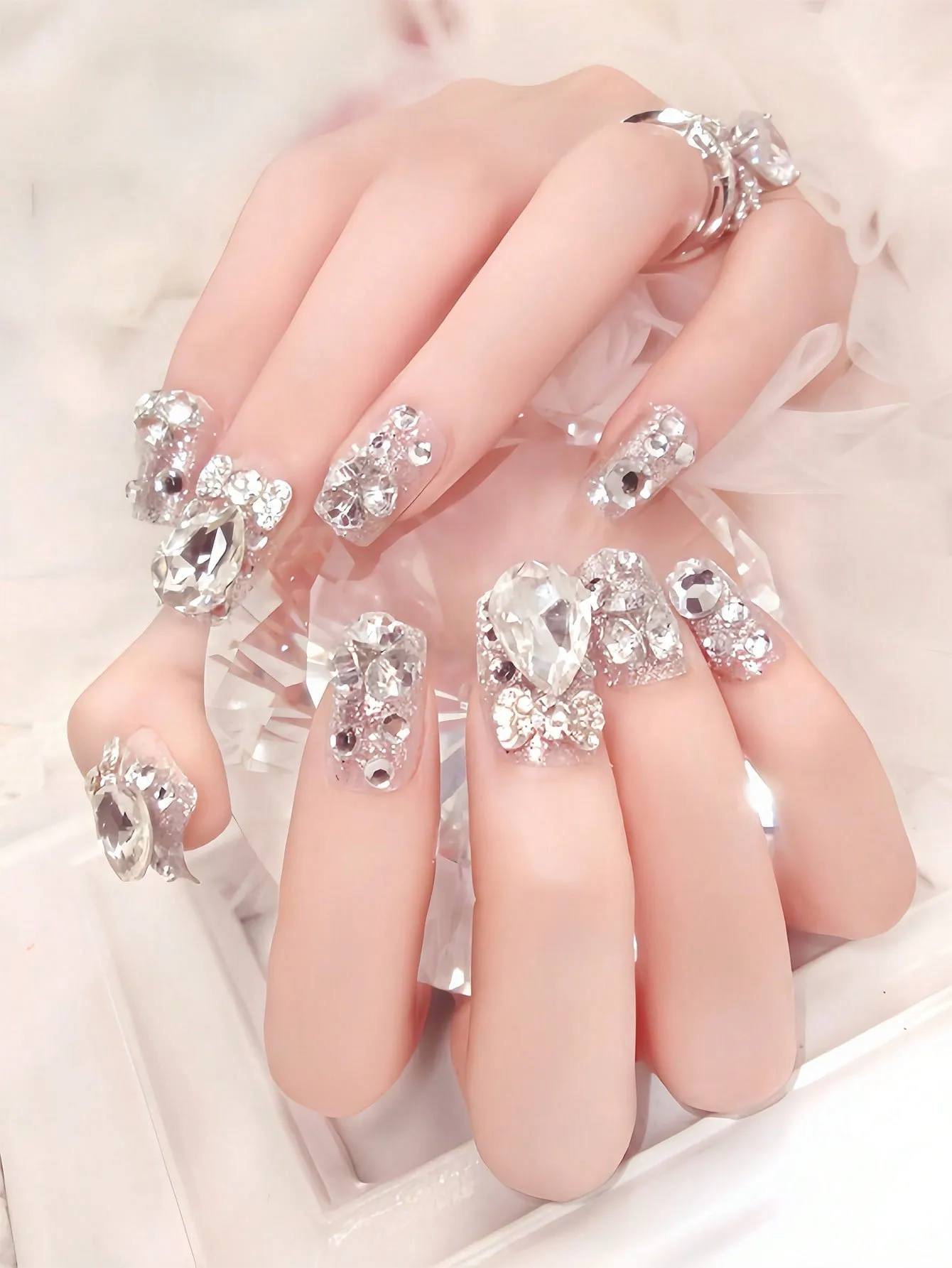 The Ice Queen Square Rhinestone Press on Nails