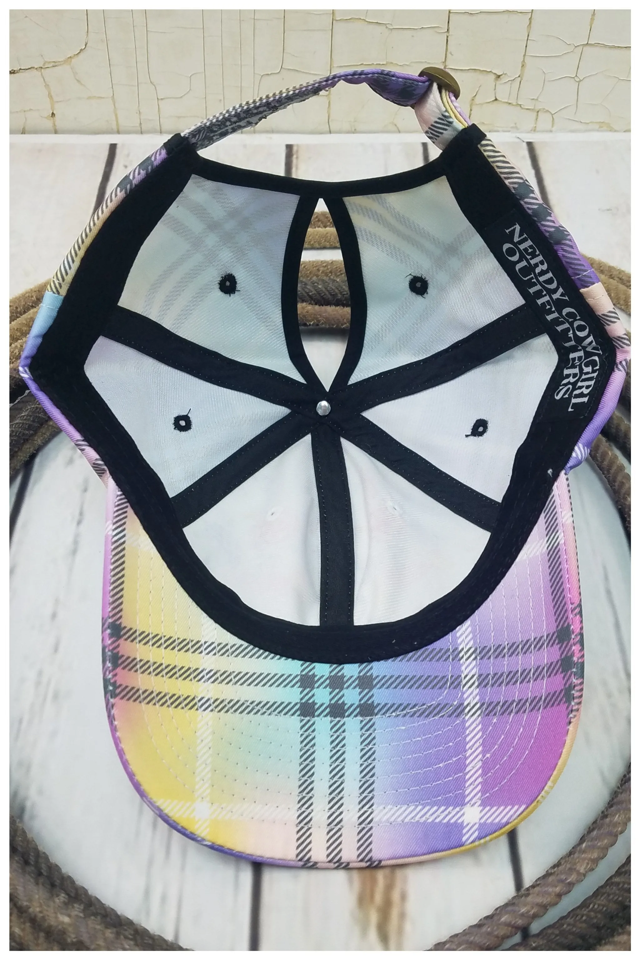 Unicorn Rainbow Plaid Messy Bun Ponytail Hat