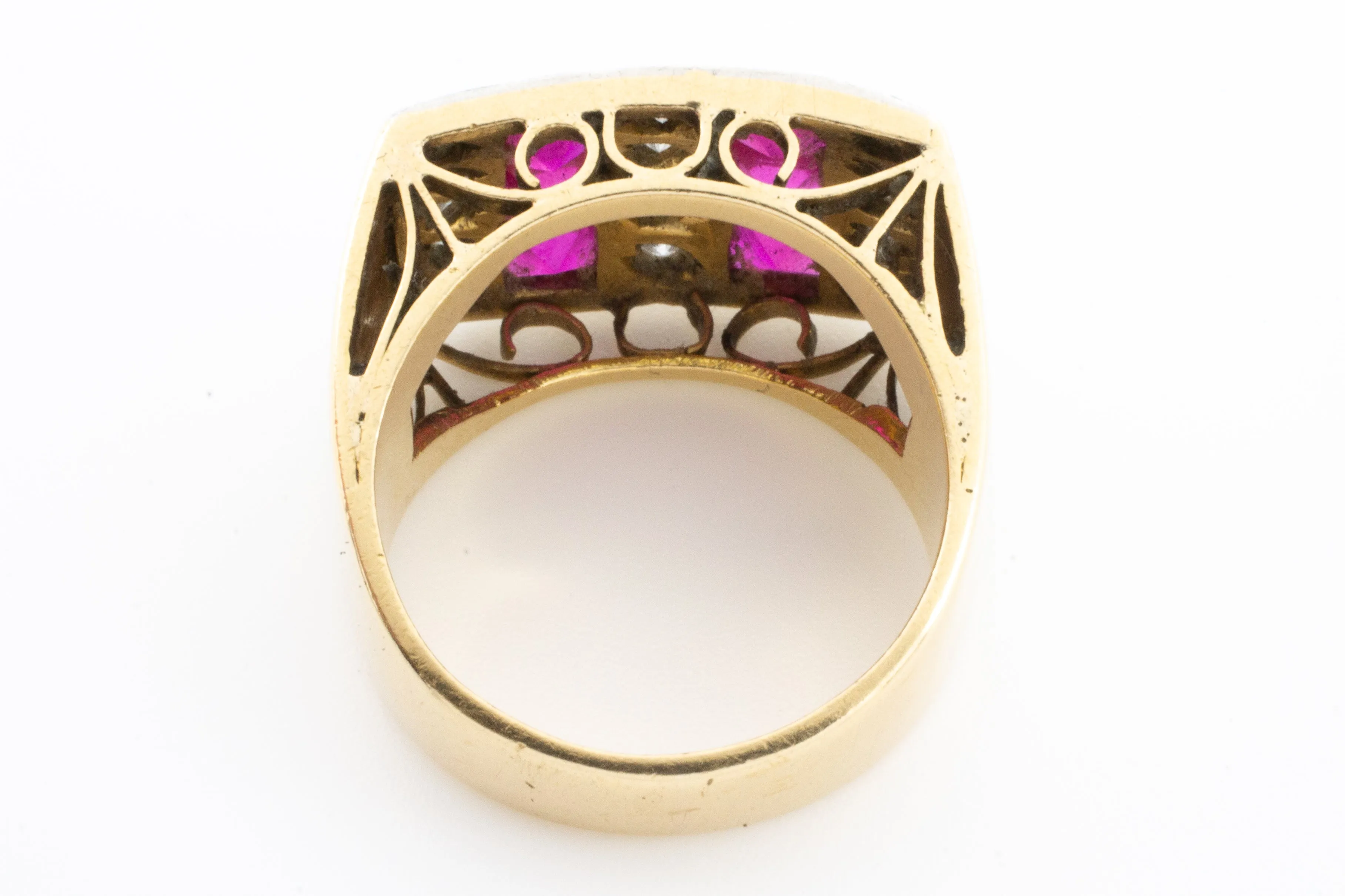 Vintage Art Deco style ring with synthetic rubies and diamonds