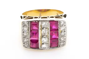 Vintage Art Deco style ring with synthetic rubies and diamonds