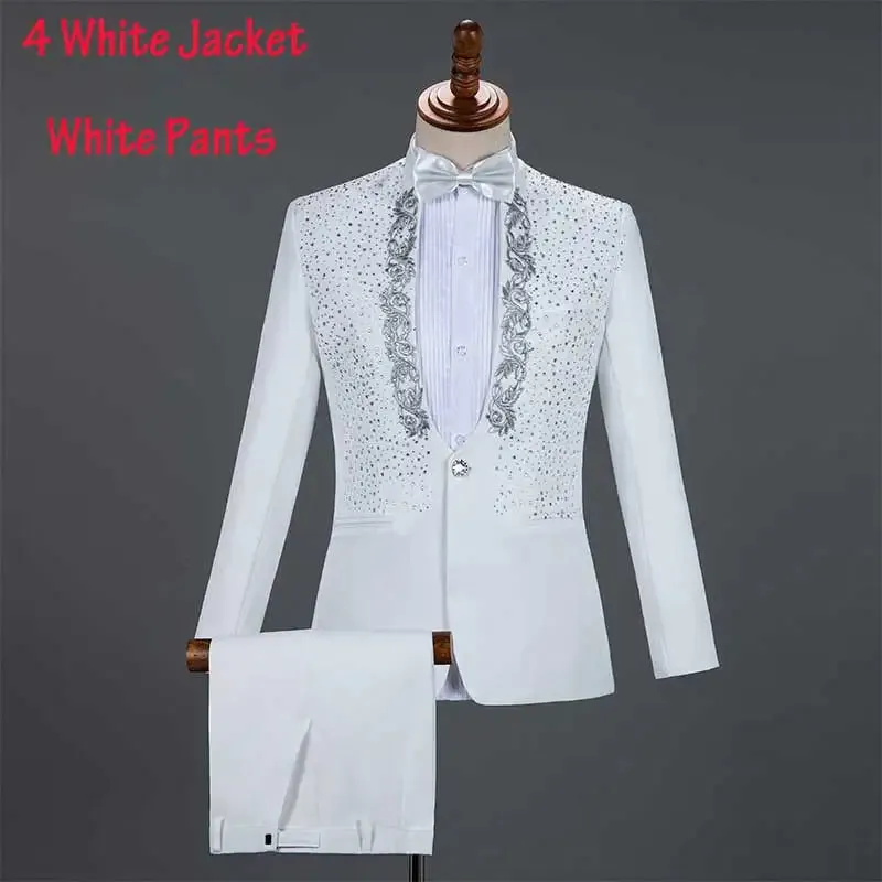 White Wedding Groom Suit - Slim Fit Tuxedo with Diamond Embroidery for Men | Stylish 3-Piece Outfit