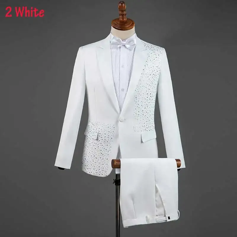 White Wedding Groom Suit - Slim Fit Tuxedo with Diamond Embroidery for Men | Stylish 3-Piece Outfit