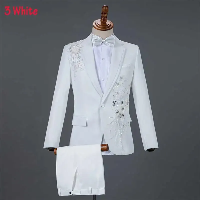 White Wedding Groom Suit - Slim Fit Tuxedo with Diamond Embroidery for Men | Stylish 3-Piece Outfit