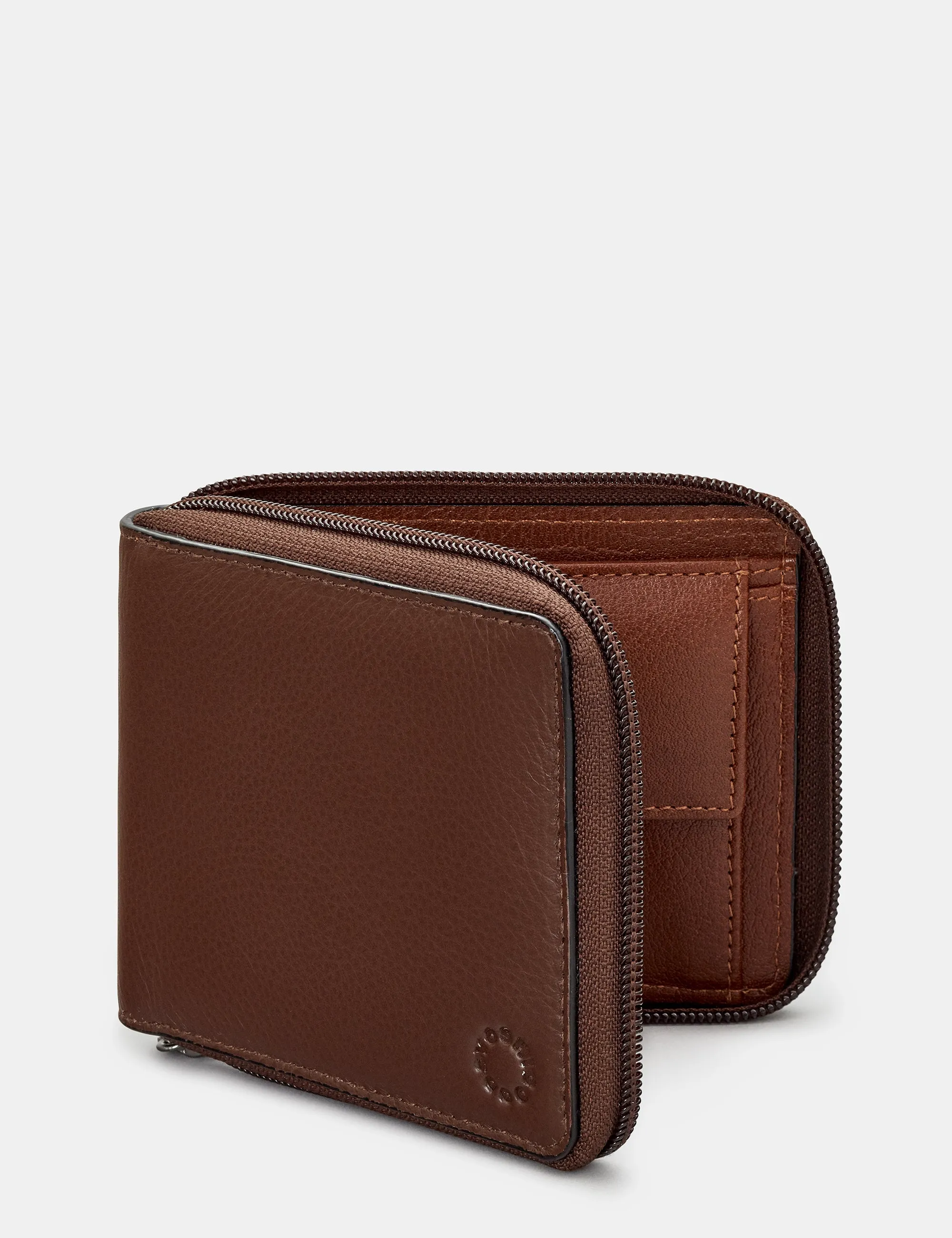 Zip Around Brown And Tan Leather Wallet