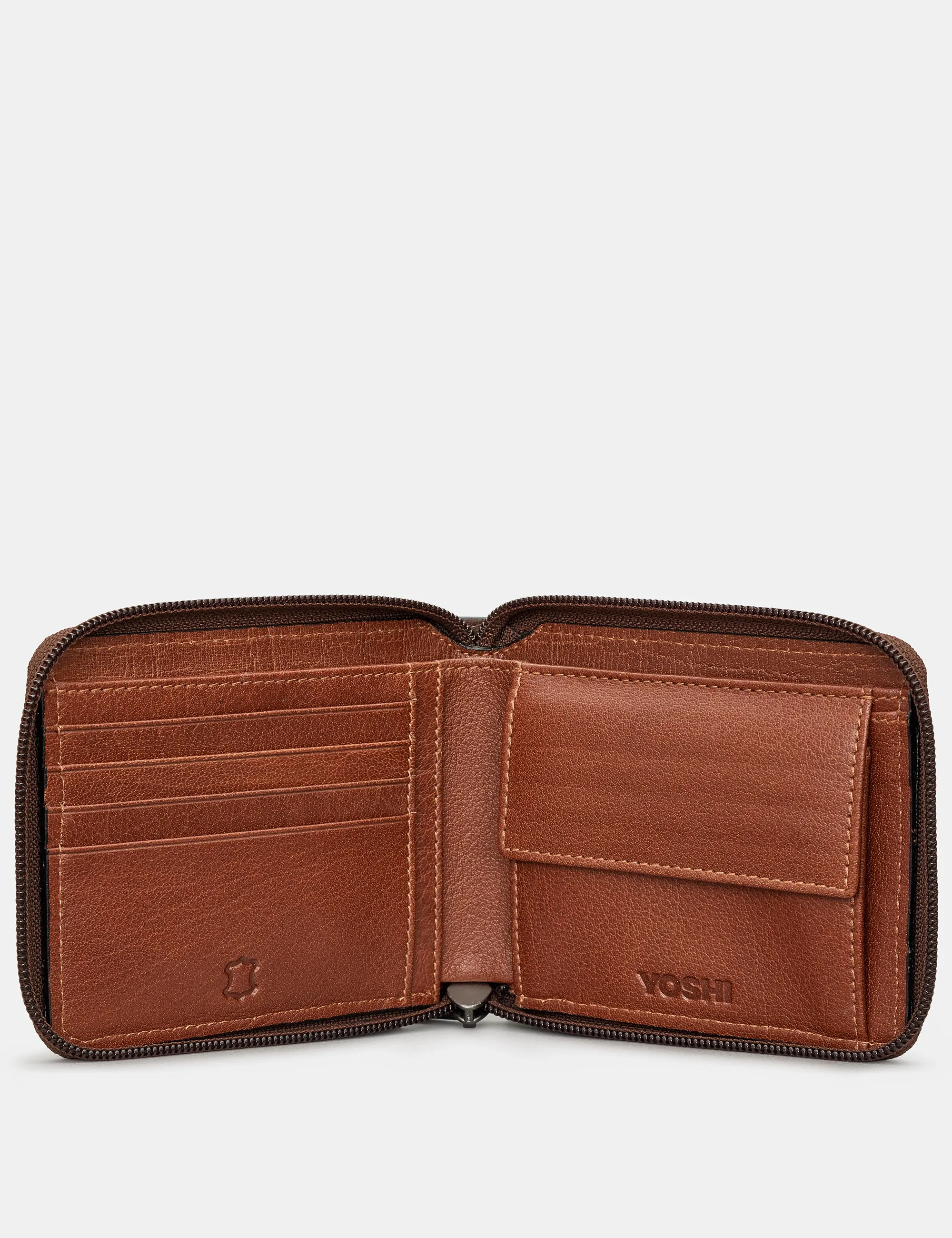 Zip Around Brown And Tan Leather Wallet