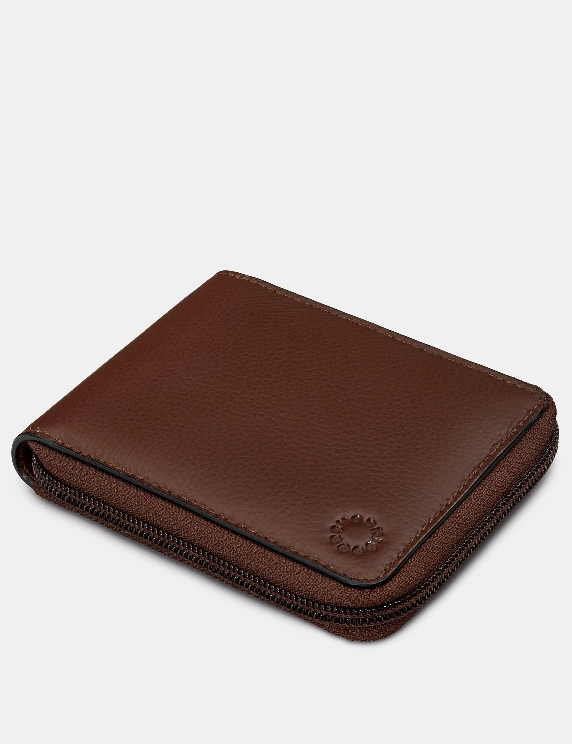 Zip Around Brown And Tan Leather Wallet